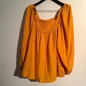 Solitaire Medium Peasant Top Boho Cottagecore Flowy Embroidered Mustard Yellow‎